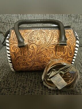 Tooled Floral Leather Satchel Handbag - Brown | Small Speedy